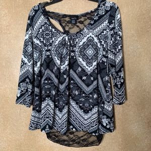 Rue21 | Black & White Paisley Blouse with Bow back